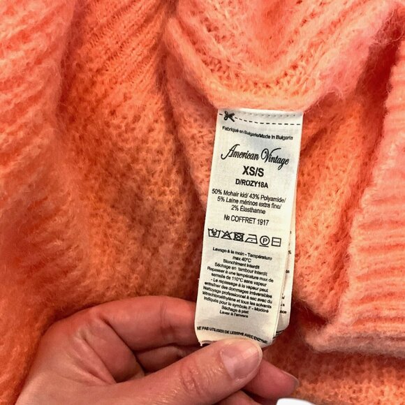 American Vintage Rozy Peach Knit Sweater Size XS/S Crew Neck Pullover - Picture 7 of 9